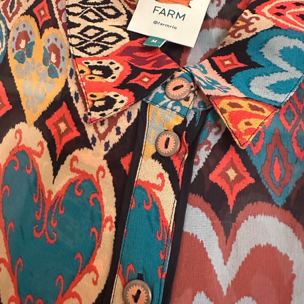 💗ROMANTIC FARM Rio Multicolor Heart-Print Long Sleeve Pleated Shift Dress - Picture 4 of 6